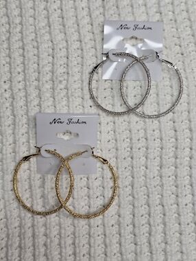 Stardust Shimmer Statement Hoop Earrings Gold or Silver